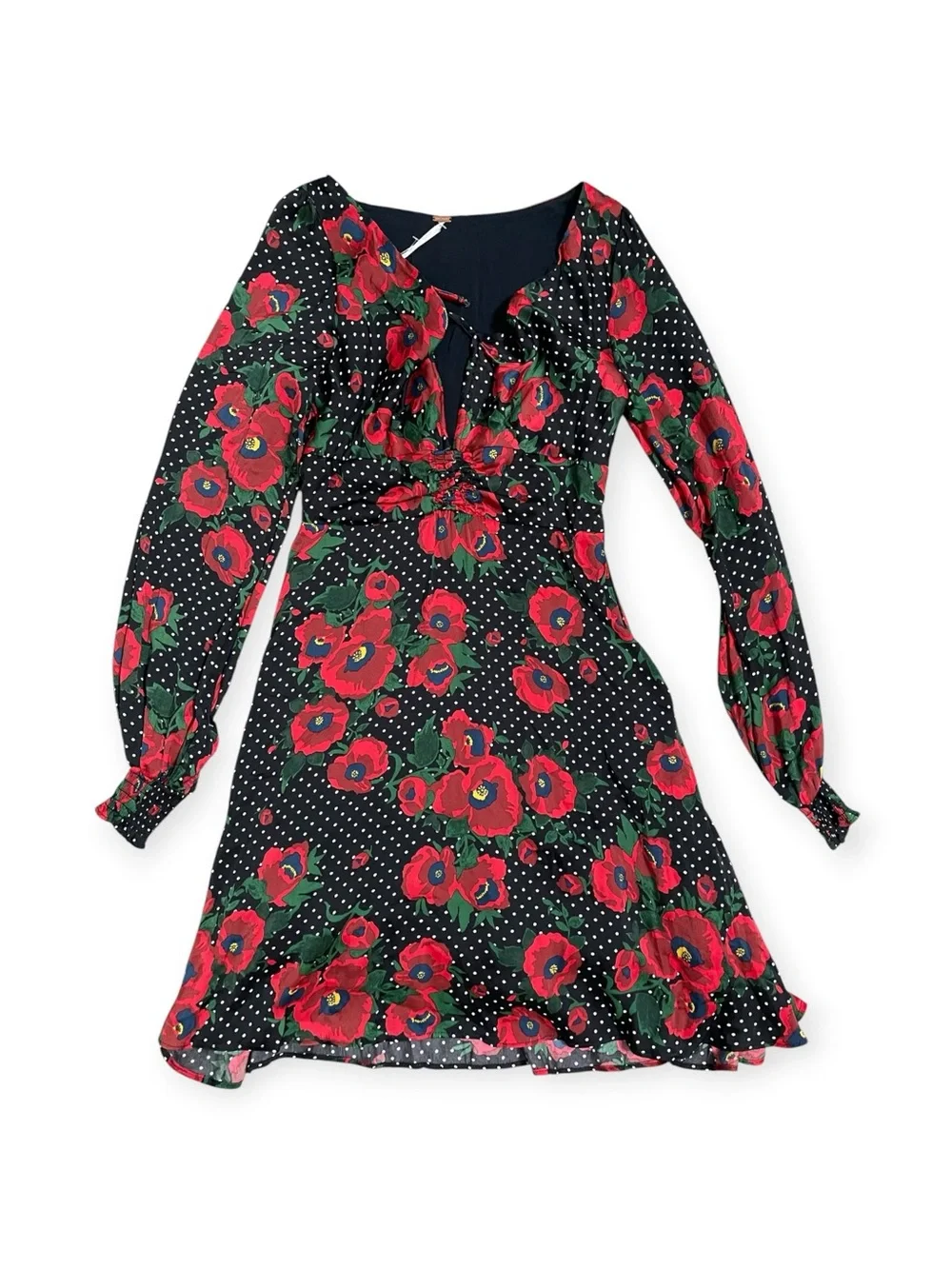 FREE PEOPLE Morning Light Retro Floral Printed Long Sleeve Mini Dress Size 0